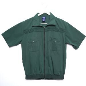 Vintage John Blair Jungle Green Zip Up Sport Shirt Size M